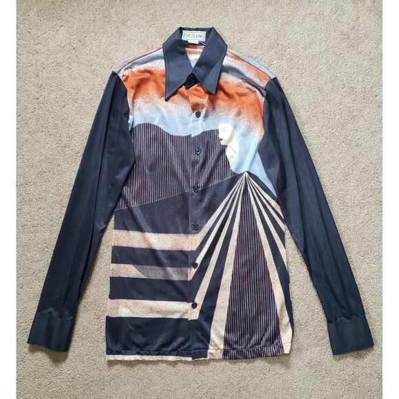 Vintage 70s Chess King Long Sleeves Shirt Music Disco Clubwear See Through Siz S - Picture 1 of 7